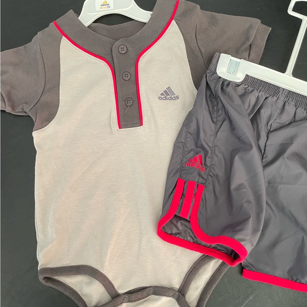 adidas Kids Two-Piece Gray and Red Matching Set, Brand New